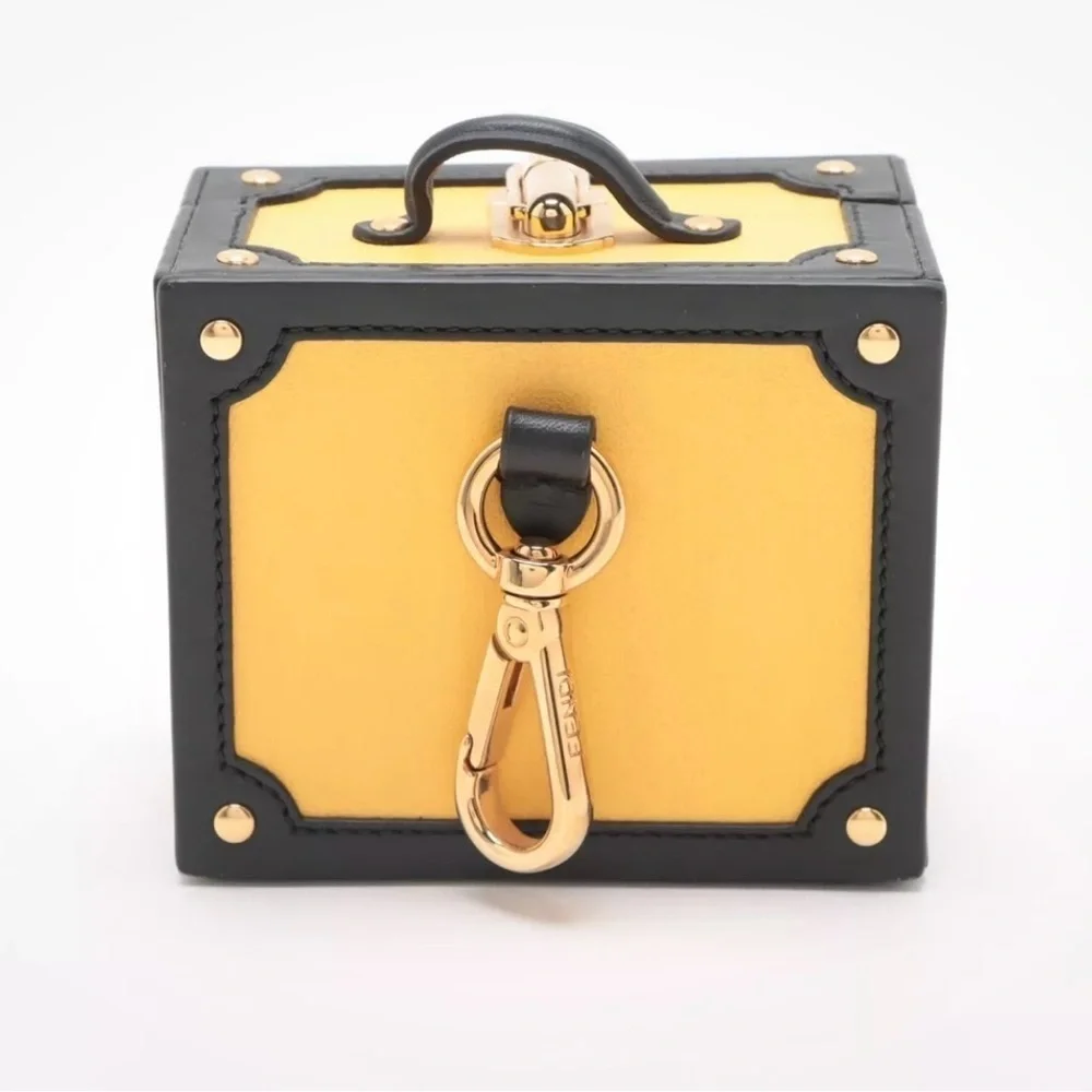 Fendi Trunk Charm GP & Leather Black x yellow